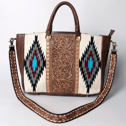 American Darling Hand Tooled Saddle Blanket Genuine Leather Tote Bag