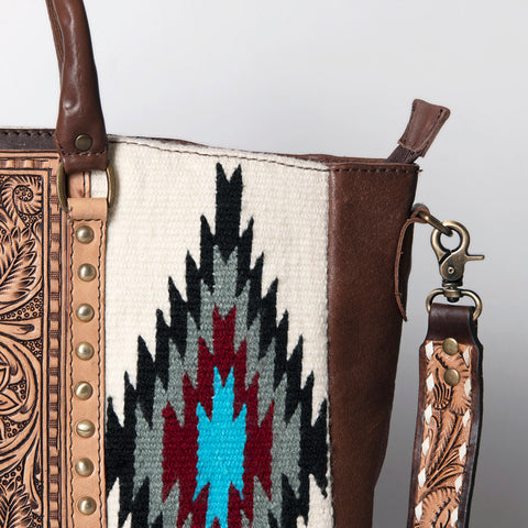American Darling Hand Tooled Saddle Blanket Genuine Leather Tote Bag