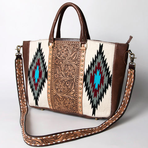 American Darling Hand Tooled Saddle Blanket Genuine Leather Tote Bag