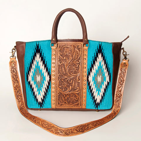 American Darling Hand Tooled Saddle Blanket Genuine Leather Tote Bag
