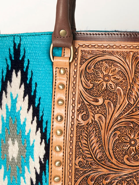American Darling Hand Tooled Saddle Blanket Genuine Leather Tote Bag
