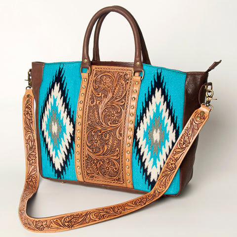 American Darling Hand Tooled Saddle Blanket Genuine Leather Tote Bag