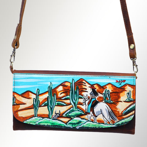 Hand-Painted Leather Crossbody Clutch - Western Design by American Darling