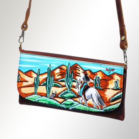 Hand-Painted Leather Crossbody Clutch - Western Design by American Darling