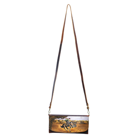 Hand-Painted Leather Crossbody Clutch - Western Design