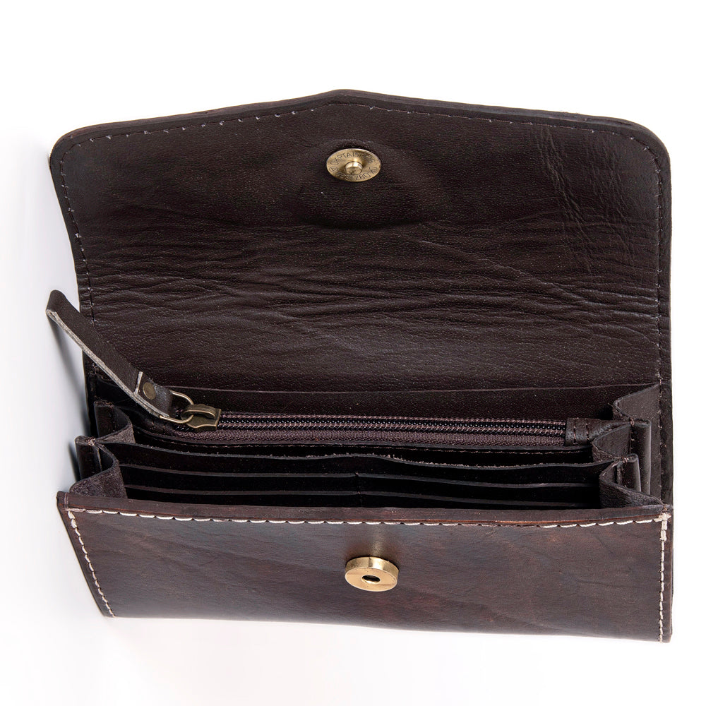 LC-ADBGH105A Tooled Leather Western Wallet - Turquoise Stone Inlay & Floral Design