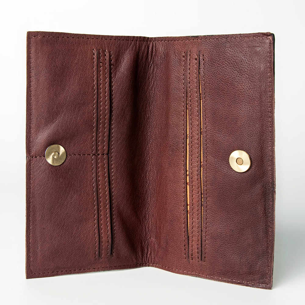 LC-ADBGZ291A Floral Hand-Tooled Leather Women Wallet - Western Rodeo Style