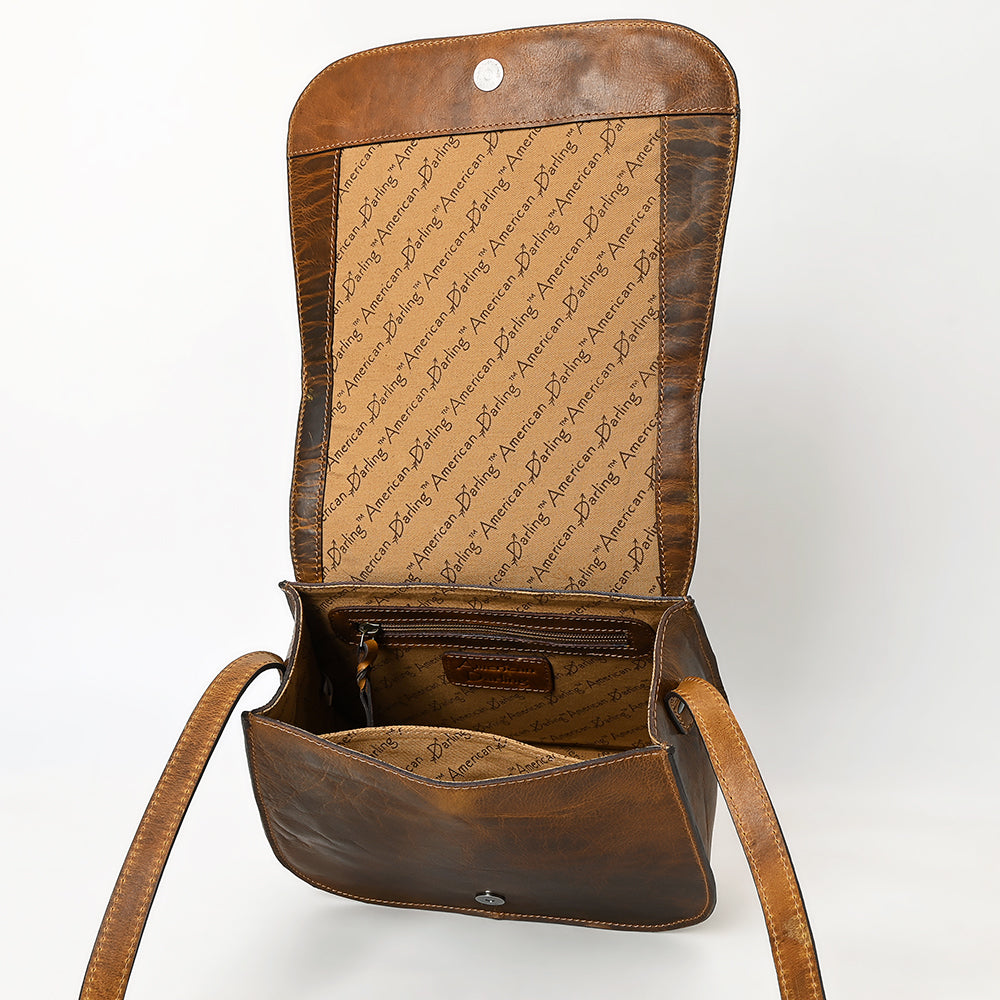 LC-ADBGZ409A Tooled Leather Crossbody Flap Bag - Western Floral Saddle Purse