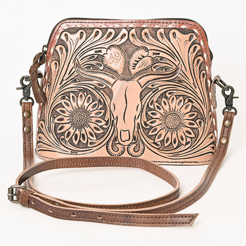 American Darling Hand Tooled Western Leather Crossbody - Floral Carved Full Grain Leather