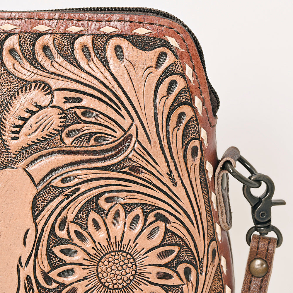 ADBG769 Western Tooled Leather Crossbody with Longhorn Design American Darling