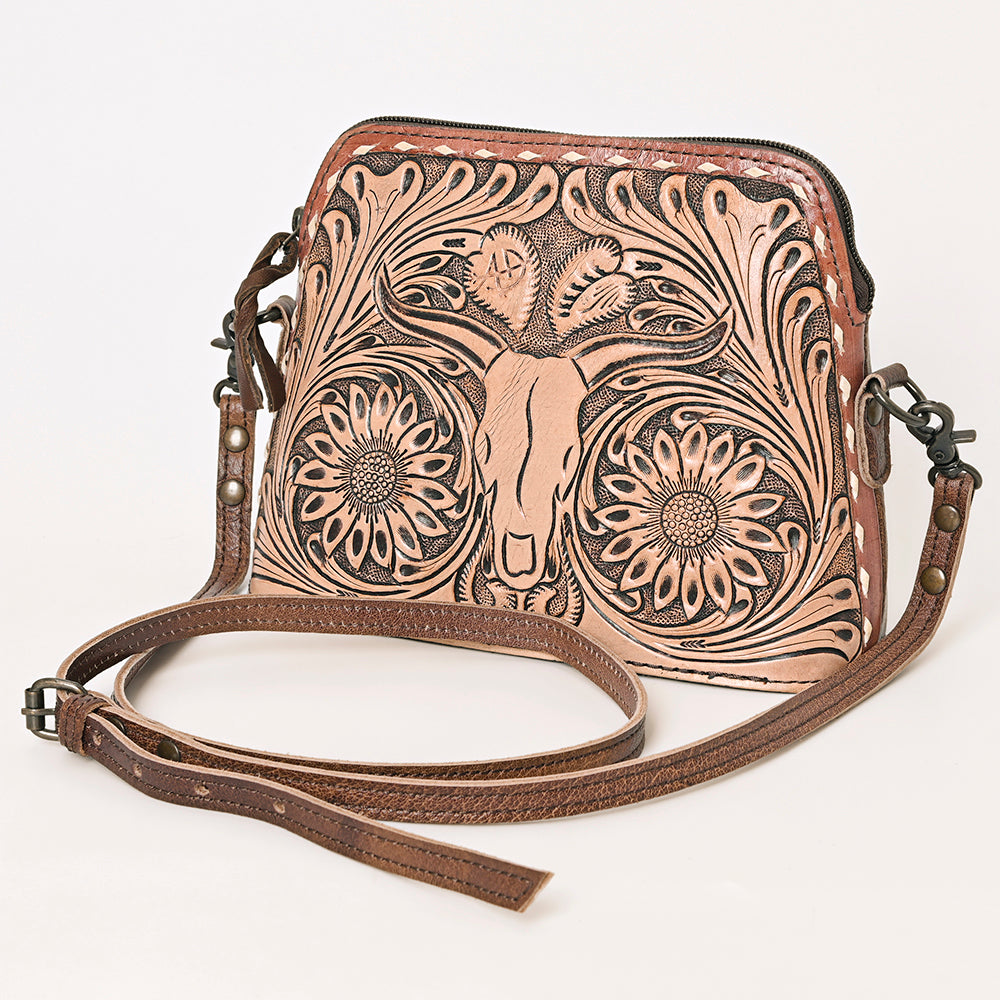 ADBG769 Western Tooled Leather Crossbody with Longhorn Design American Darling