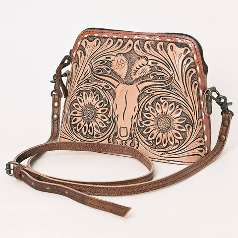 American Darling Hand Tooled Western Leather Crossbody - Floral Carved Full Grain Leather