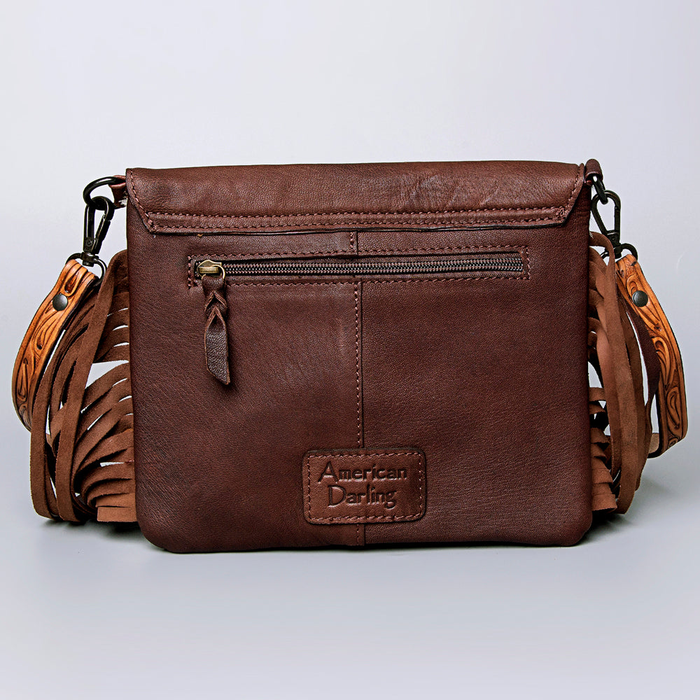 LC-ADBGZ279A Tooled Leather Flap Bag - Hair-On Hide Western Crossbody with Fringe