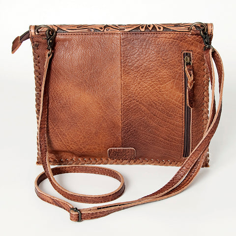 American Darling Western Leather Cross body Bag - Hand Tooled Floral & Hair on Hide