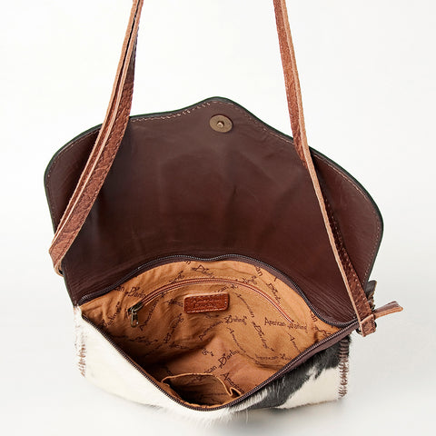 American Darling Western Leather Cross body Bag - Hand Tooled Floral & Hair on Hide