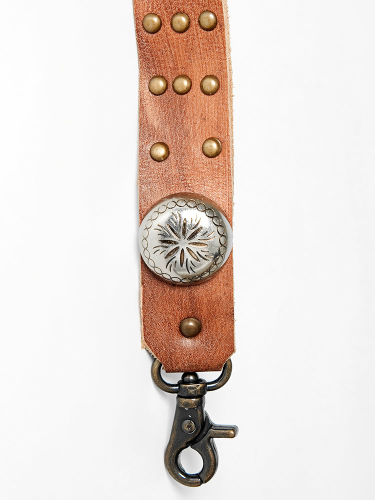 LC-ADBT134 Western Leather Bag Strap with Silver Conchos & Brass Studs - Adjustable Replacement