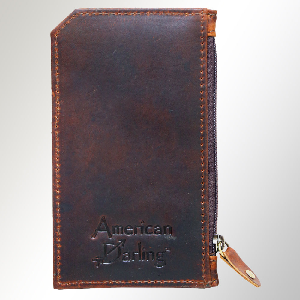 ADCCM101 Hand-Painted Leather Card Holder - Western Scene with Zipper