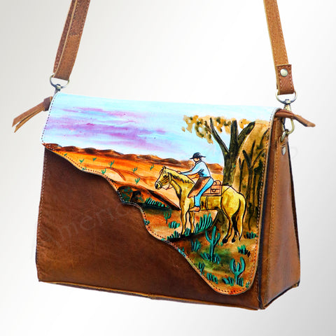 ADBGM232 Hand-Painted Leather Bag with Structured Silhouette and Interior Pockets