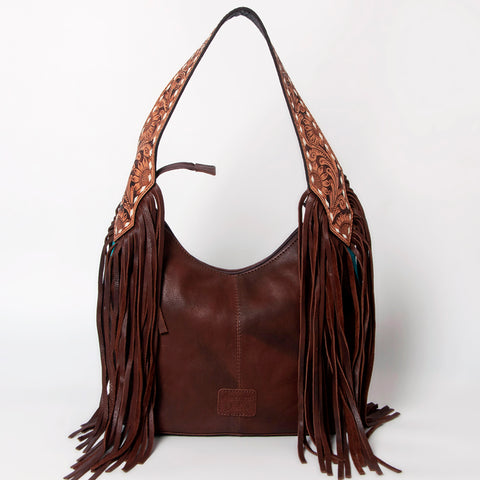 American Darling Hand-Woven Saddle Blanket Hobo Bag Hand Tooled Leather Fringe