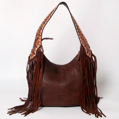 American Darling Hand-Woven Saddle Blanket Hobo Bag Hand Tooled Leather Fringe