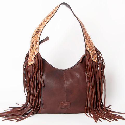American Darling Hand-Woven Saddle Blanket Hobo Bag Hand Tooled Leather Fringe