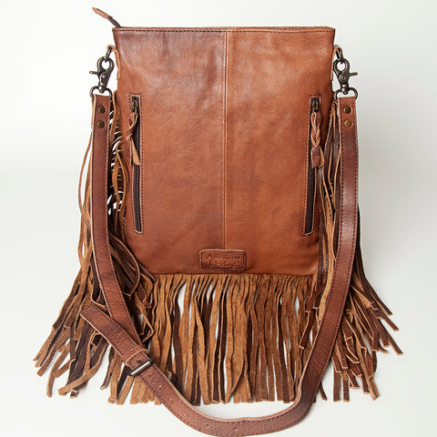 American Darling Hand Tooled Leather Large Cross body Bag Western Fringed Handbag