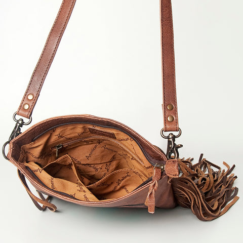 American Darling Hand Tooled Leather Large Cross body Bag Western Fringed Handbag