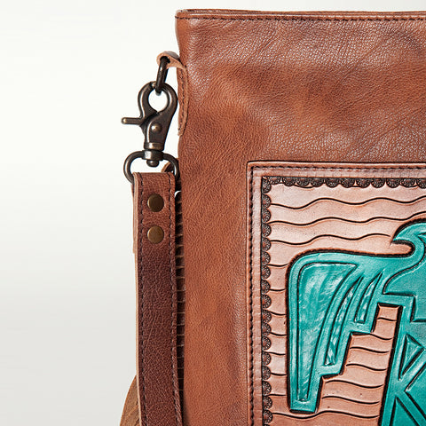 American Darling Hand Tooled Leather Large Cross body Bag Western Fringed Handbag