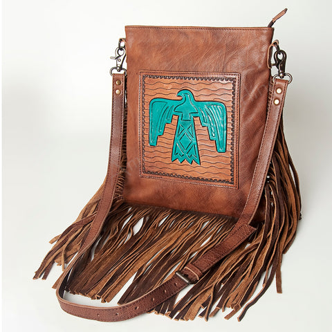 American Darling Hand Tooled Leather Large Cross body Bag Western Fringed Handbag