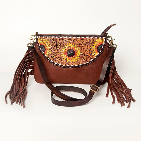 American Darling Tooled Leather Crossbody with Fringe Western Brown Shoulder Bag