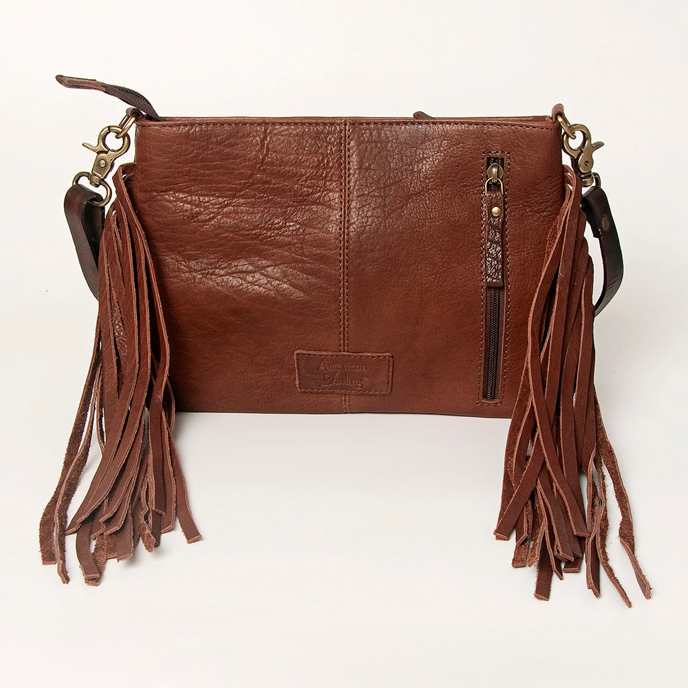 LC-ADBGA156 Tooled Leather Crossbody with Fringe Western Brown Shoulder Bag