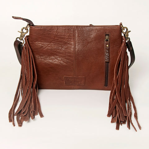 American Darling Tooled Leather Crossbody with Fringe Western Brown Shoulder Bag