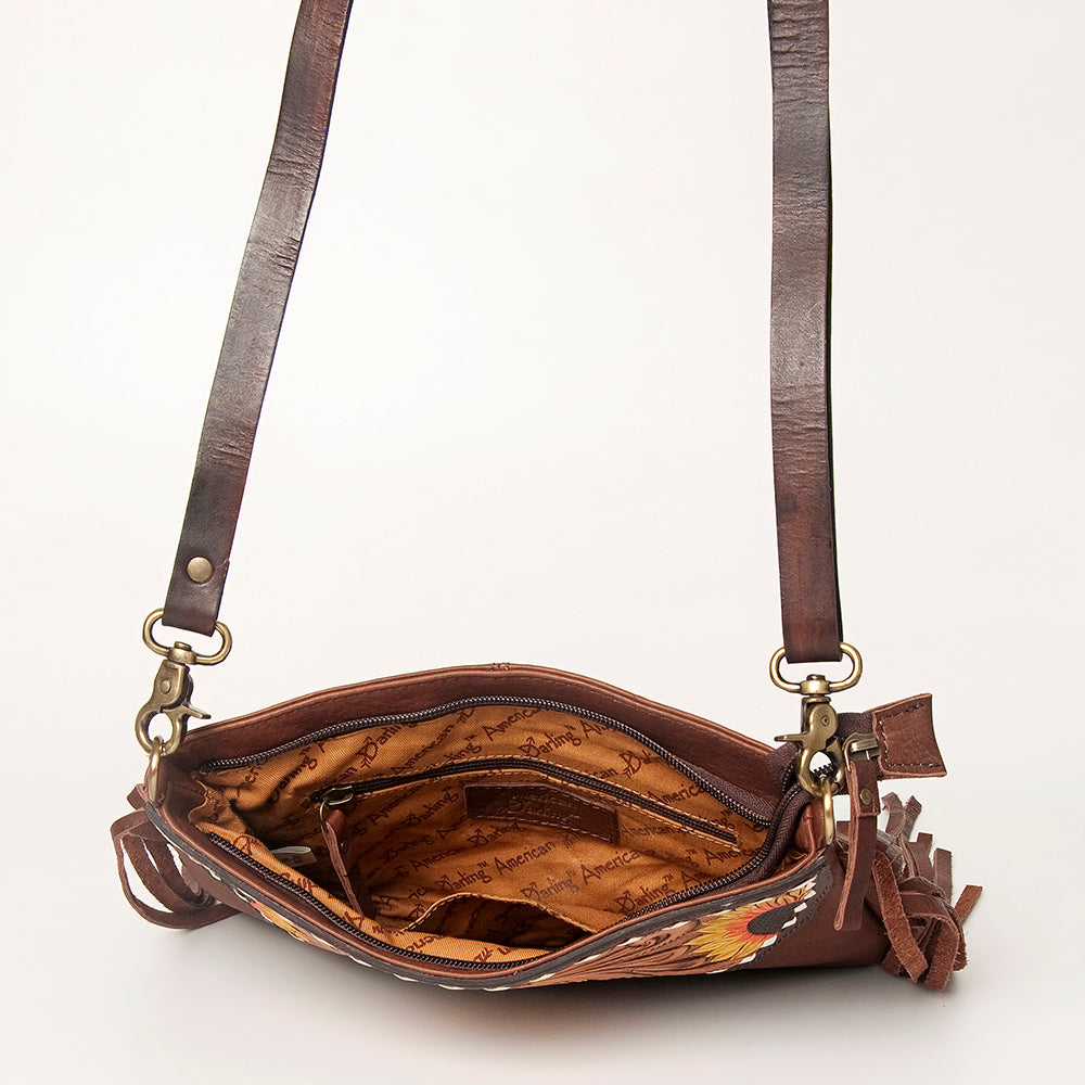 LC-ADBGA156 Tooled Leather Crossbody with Fringe Western Brown Shoulder Bag