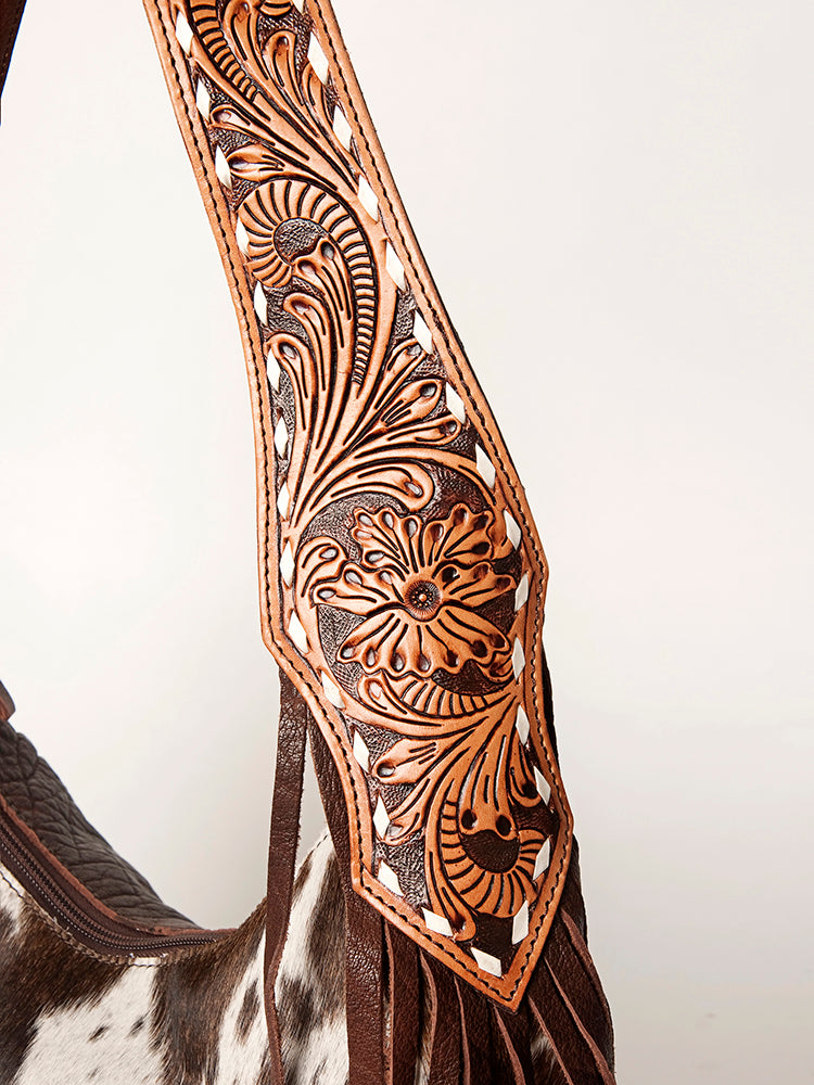 LC-ADBGA214 American Darling Hobo Bag Hair-On Hide with Tooled Leather Strap