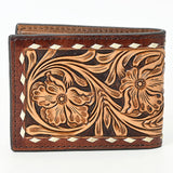ADBG1592 Handtooled Leather Wallet - Western Floral Tooled Bifold with Stud Detail