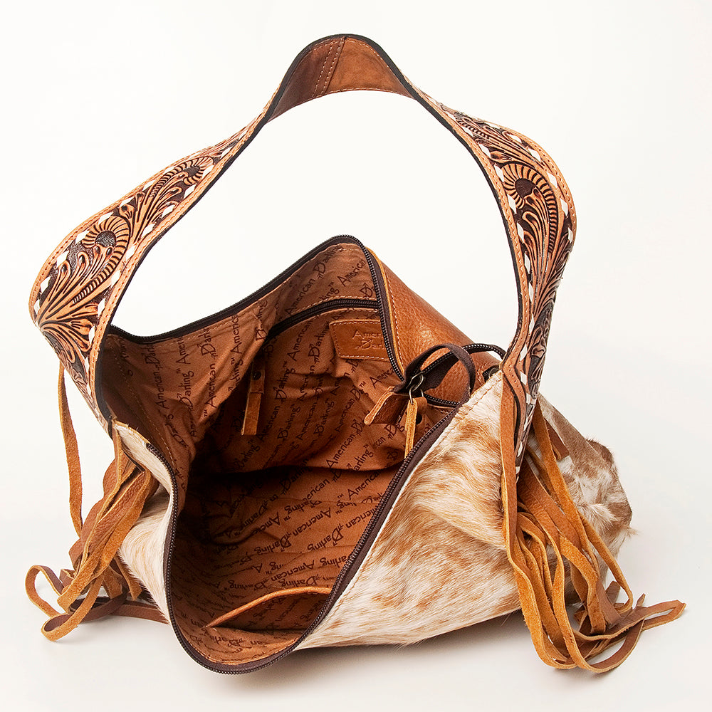 LC-ADBGA216 American Darling Hobo Bag Light Hair-On Hide with Tooled Leather Strap & Fringe