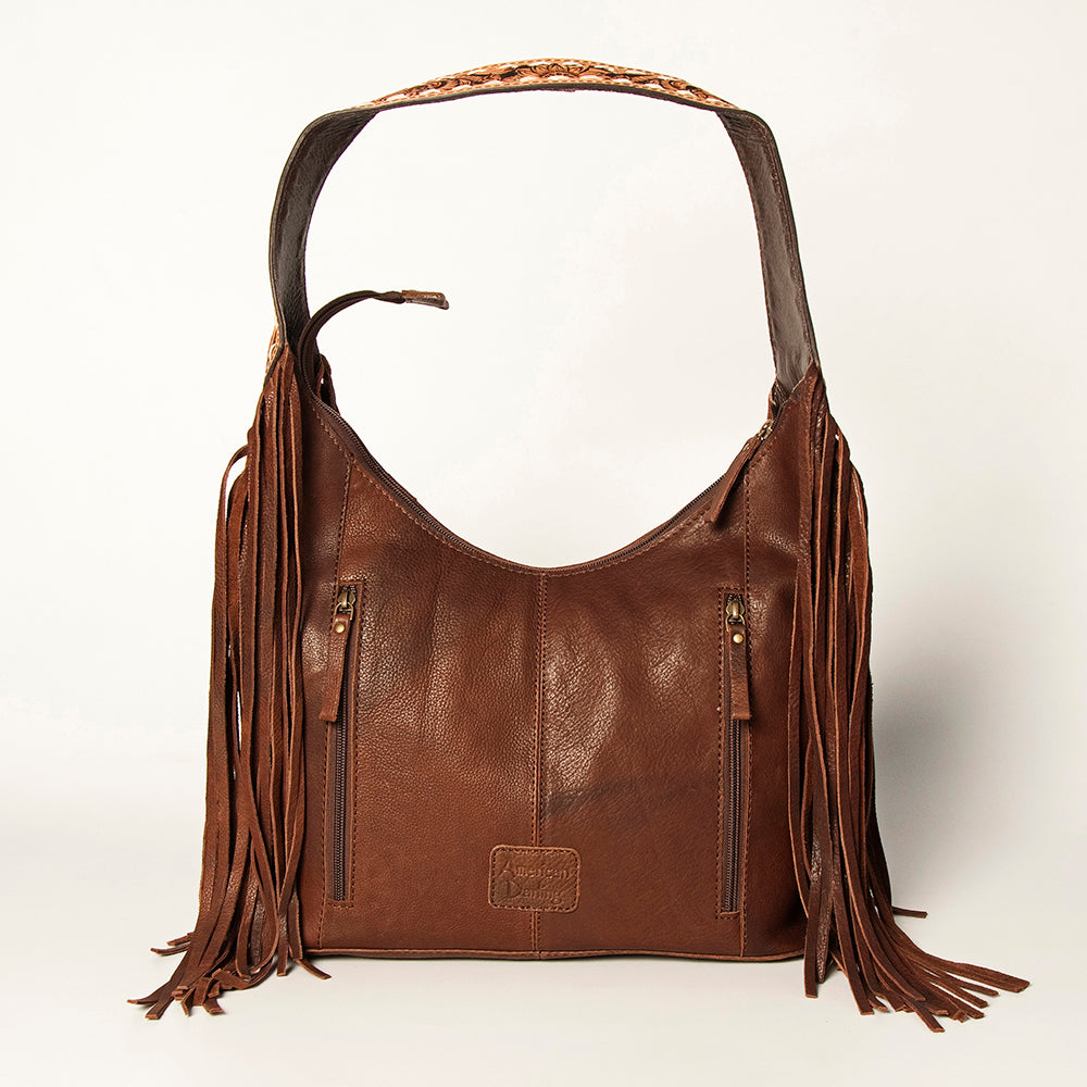LC-ADBGA217 American Darling Hobo Bag Dark Brown Leather with Tooled Strap, Fringe & Brass Studs