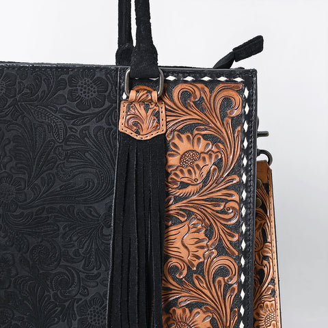 American Darling Western Leather Tote Bag - Hand Tooled Floral Carved Damascus Purse