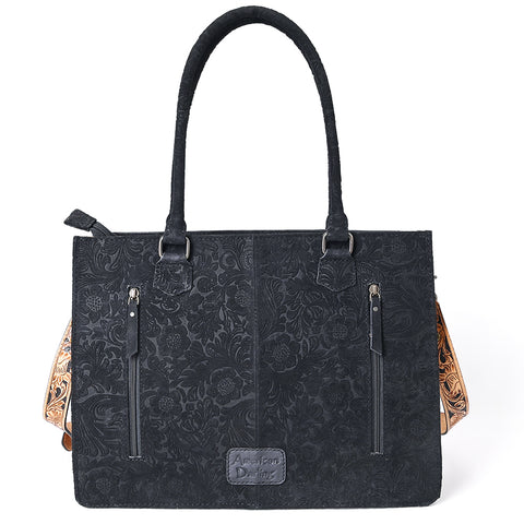 American Darling Western Leather Tote Bag - Hand Tooled Floral Carved Damascus Purse