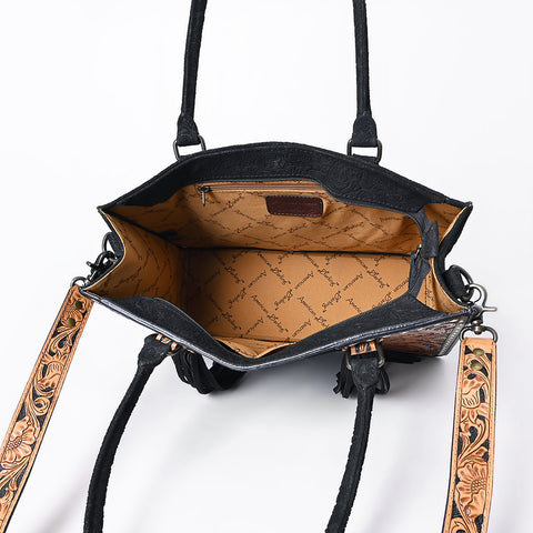 American Darling Western Leather Tote Bag - Hand Tooled Floral Carved Damascus Purse