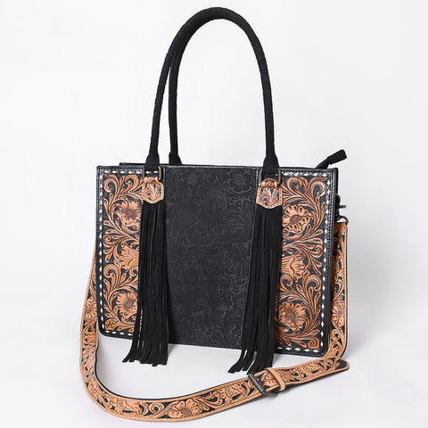 American Darling Western Leather Tote Bag - Hand Tooled Floral Carved Damascus Purse