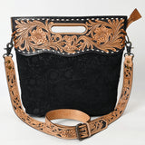LC-ADBGS145 Tooled Leather & Embossed Black Western Clutch - Convertible Bag with Strap and Handle
