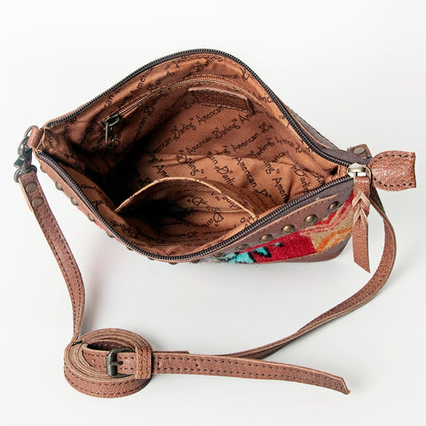 American Darling Western Leather Cross body Bag - Handcrafted Woven Saddle Blanket Purse