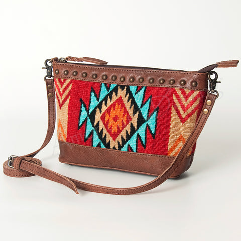 American Darling Western Leather Cross body Bag - Handcrafted Woven Saddle Blanket Purse