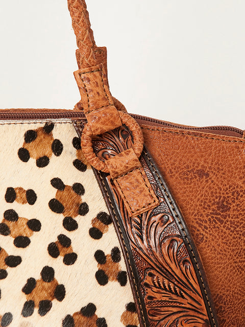 ADBGI146 Cowhide & Tooled Leather Western Tote - Genuine Hair-On Shoulder Bag