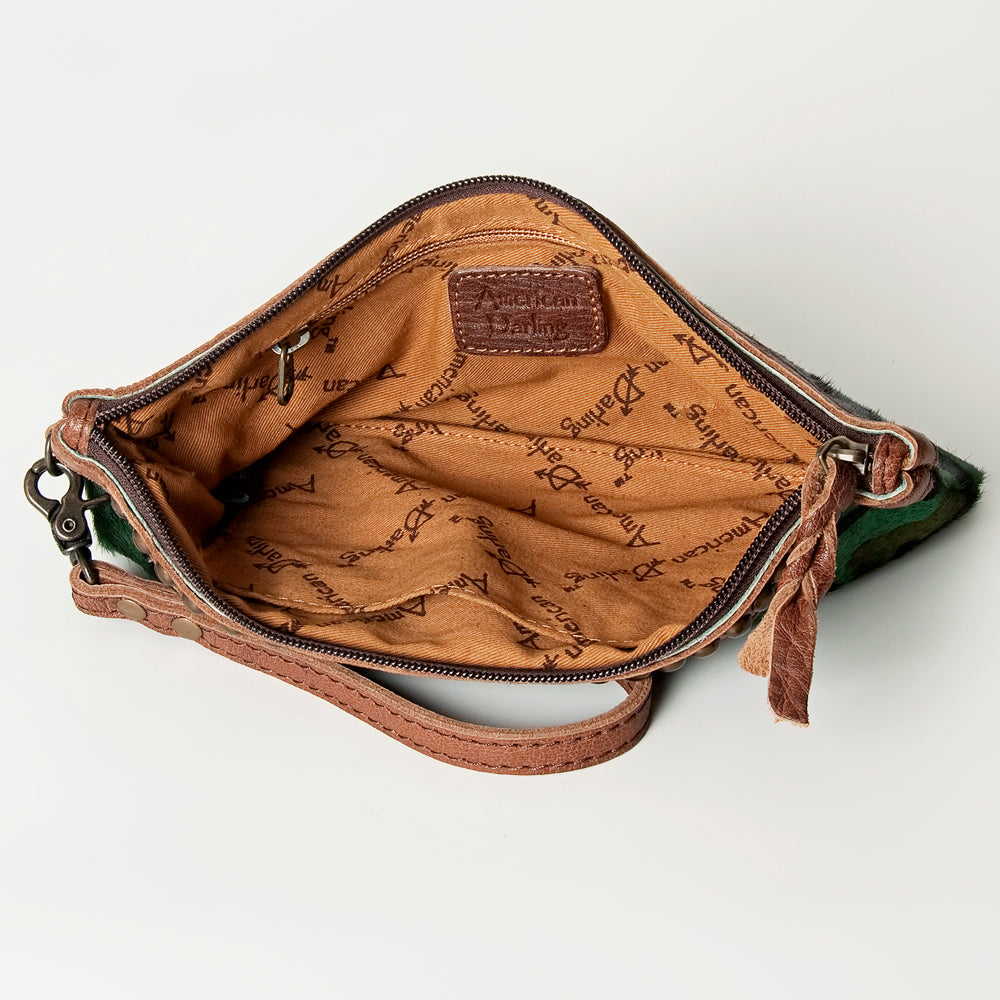 ADBG344 Genuine Hair-On Cowhide Wristlet Clutch with Brown Leather Trim