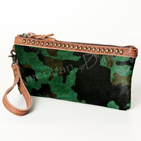 LC-ADBG344 Genuine Hair-On Cowhide Wristlet Clutch with Brown Leather Trim