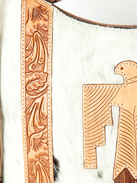 American Darling Hair-on-Hide & Hand-Tooled Leather Thunderbird Hobo Bag
