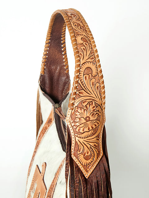 American Darling Hair-on-Hide & Hand-Tooled Leather Thunderbird Hobo Bag