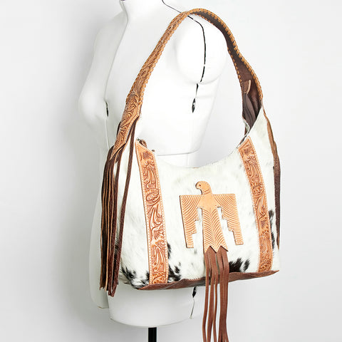 American Darling Hair-on-Hide & Hand-Tooled Leather Thunderbird Hobo Bag